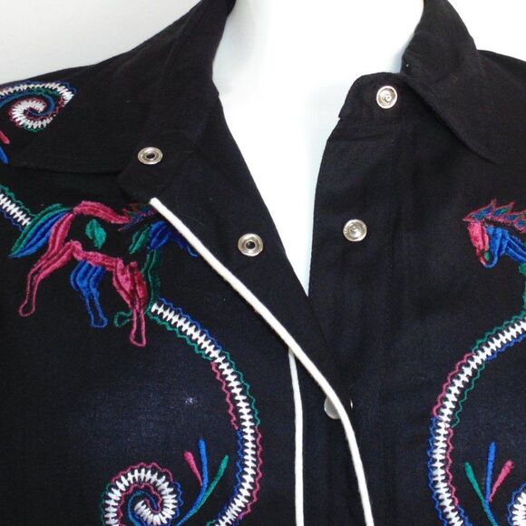 new ADOBE ROSE Shirt, 1X, Horse Embroidery, Snap Front, Black, Long sleeves - Picture 6 of 16